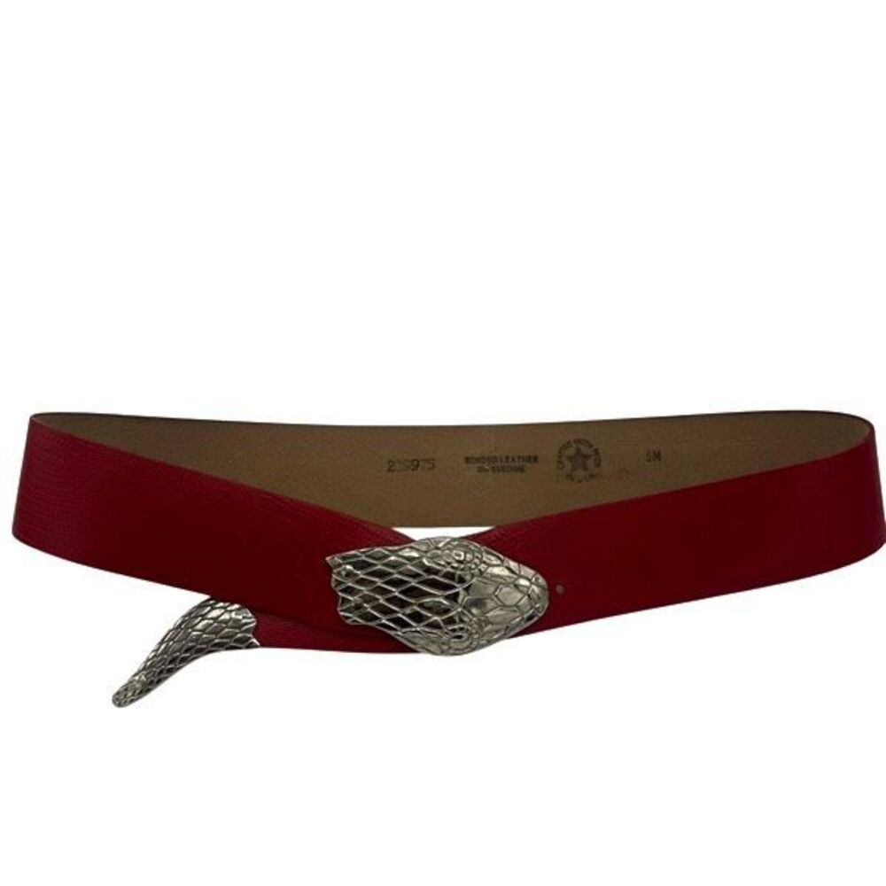 Vintage Usa Made Red Leather Silver Python Snake … - image 7